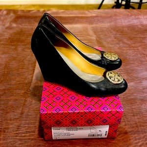 Tory Burch black leather wedges